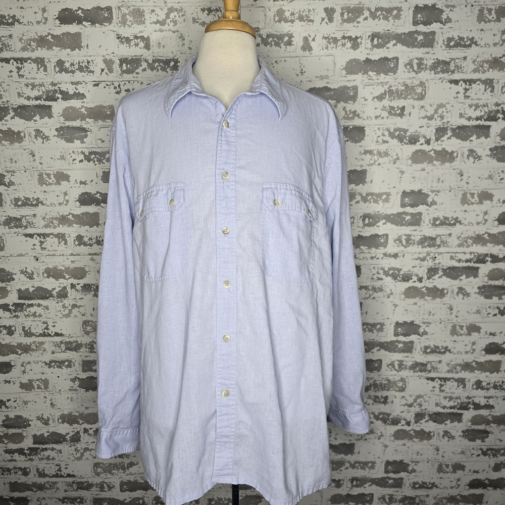 Tilley Shirt Mens 3XL Periwinkle Blue Linen Blend Roll Tab Long Sleeve Hiking